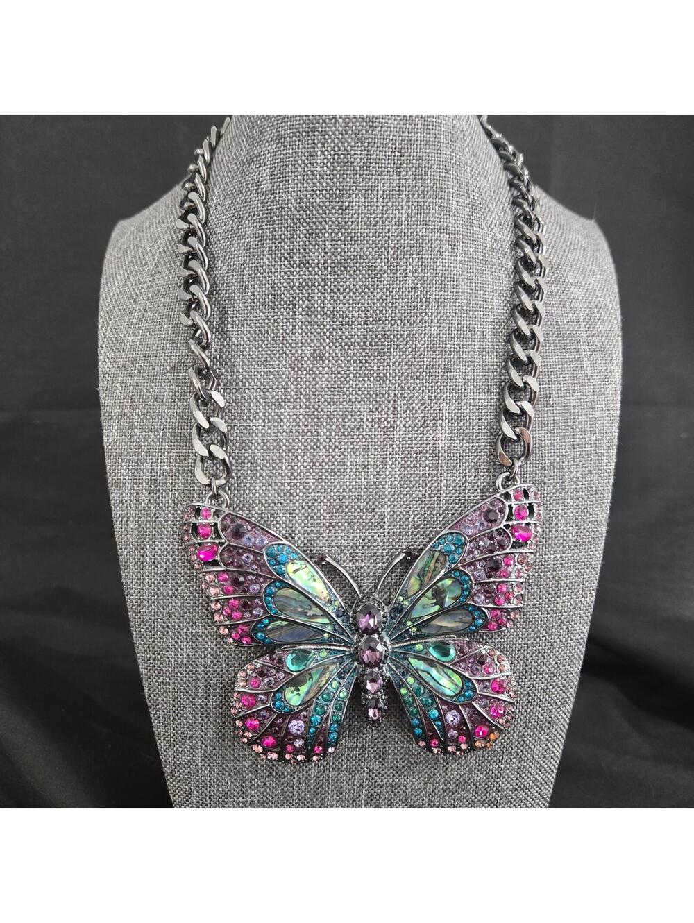 Betsey Johnson You Give Me Butterflies Statement Necklace Chunky Enamel Y2K